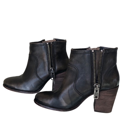 Hinge barris distressed leather ankle boots double zip heeled booties - Picture 8 of 14